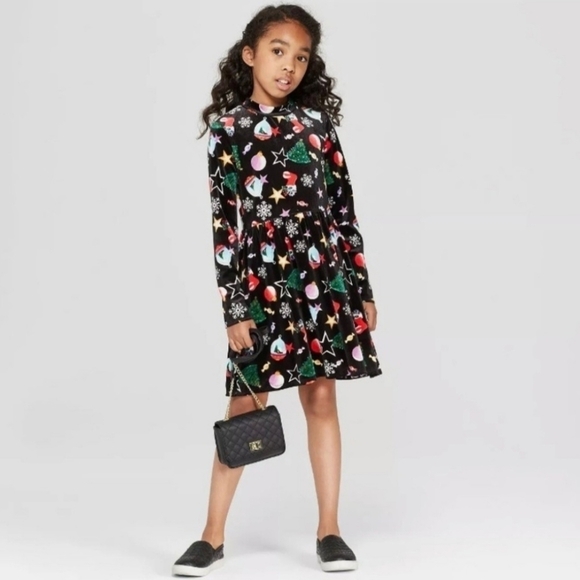 art class Other - NWT Art Class Black Velvety Christmas Holiday Party Dress Long Sleeve Midi New